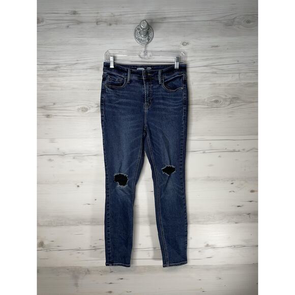 Old Navy Jeans Womens 6 Blue Rockstar Super Skinny High Rise Distressed Ripped - Picture 1 of 12